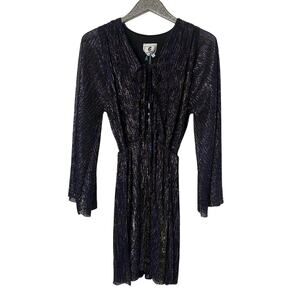 C-Throu Metallic Long Sleeve Mini Dress NEW